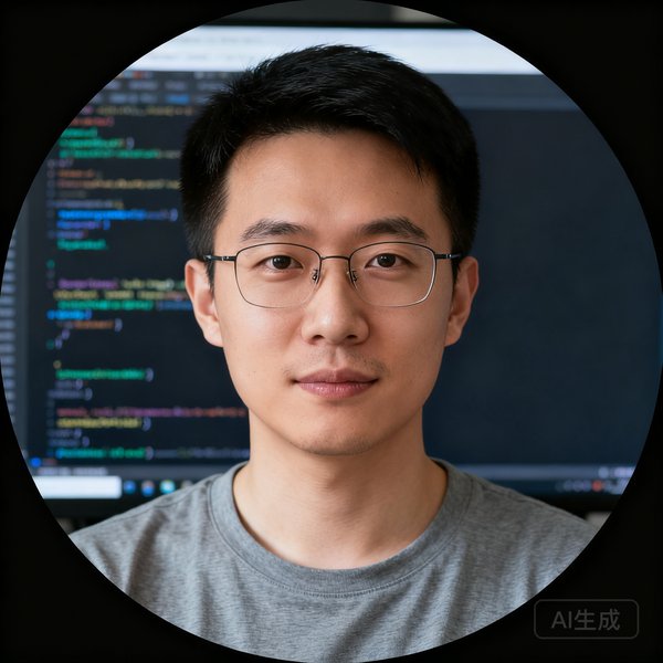 技术负责人王浩的圆形头像，一位30岁左右的男性程序员，穿着灰色T恤，背景是代码屏幕。